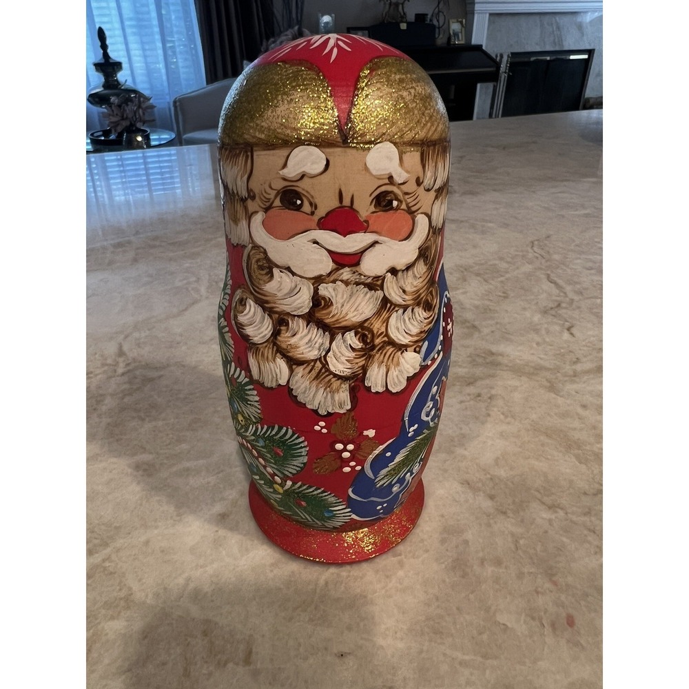 Matryoshka Nesting Dolls Wooden Stacking Russian Doll Set 5 Hand Painted  Santa